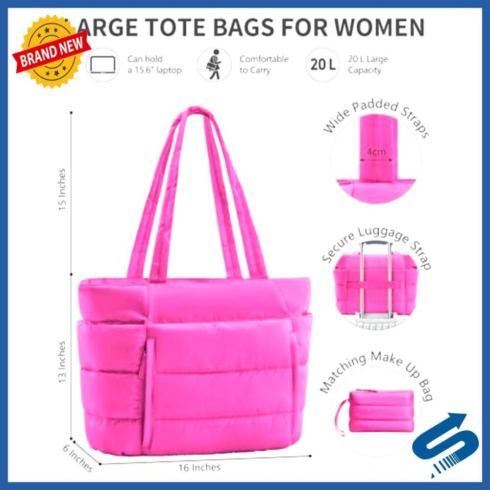 Lightweight Puffer Tote Bag with Laptop Sleeve & Tumbler Holder - Picture 3 of 7